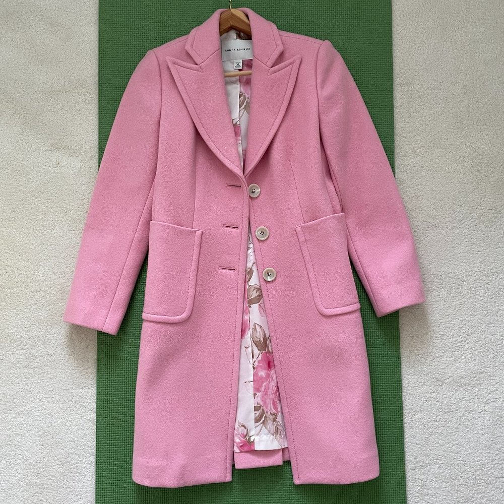 BANANA REPUBLIC Pink Wool Pea Coat NEVER WORN Women XSP romantic floral lining